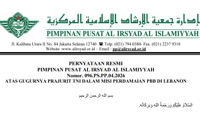 Al Irsyad berduka atas gugurnya 3 prajurit TNI di Lebanon dan mengecam keras serangan terhadap pasukan perdamaian dunia.